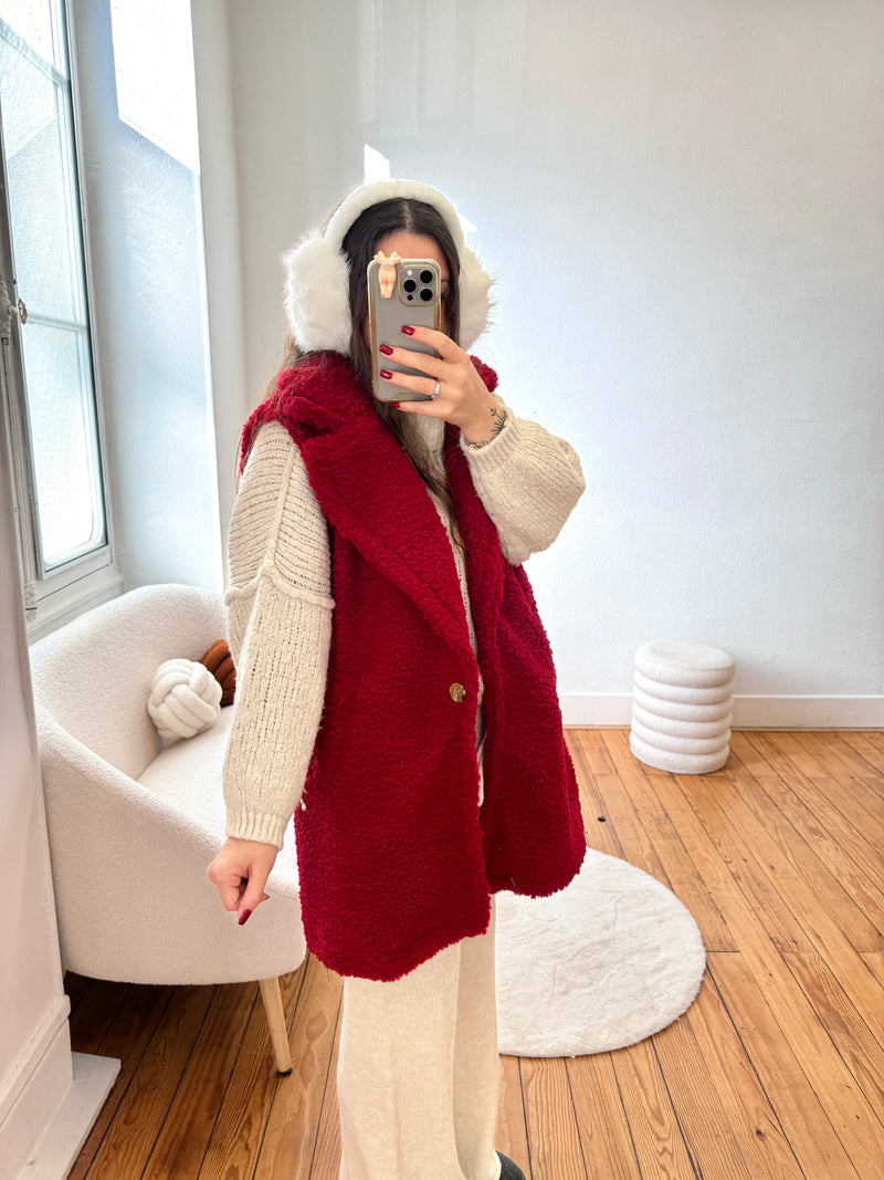 MANTEAU TEDDY BORDEAUX