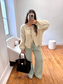 PANTALON RAYÉ GAZE DE COTON KAKI