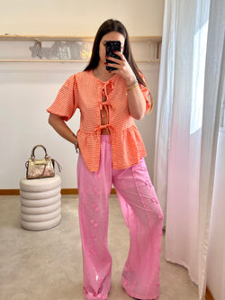 PANTALON ROSE BRODÉ