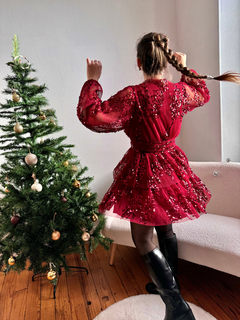 ROBE À SEQUINS ROUGE BX