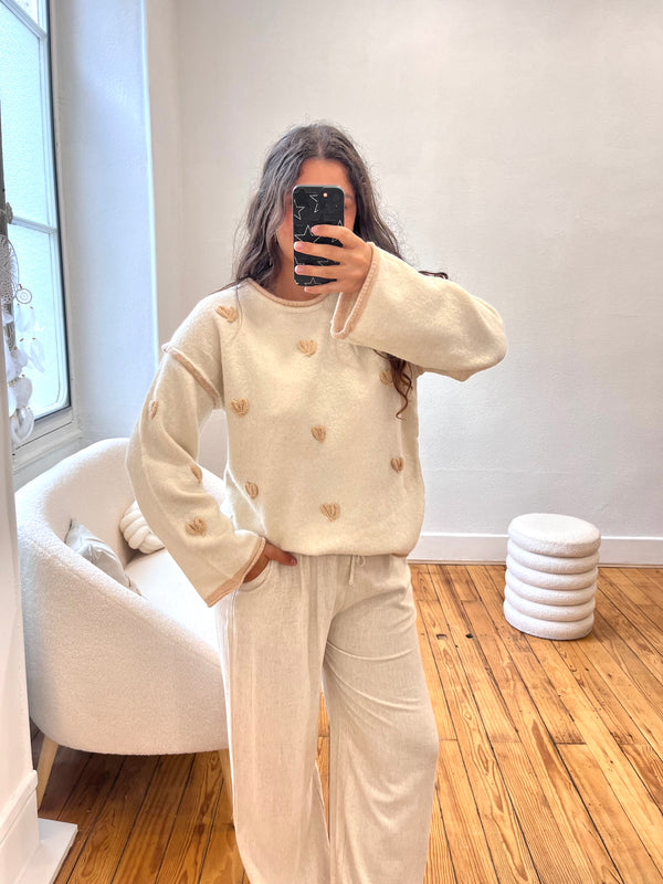 PULL CŒUR BEIGE