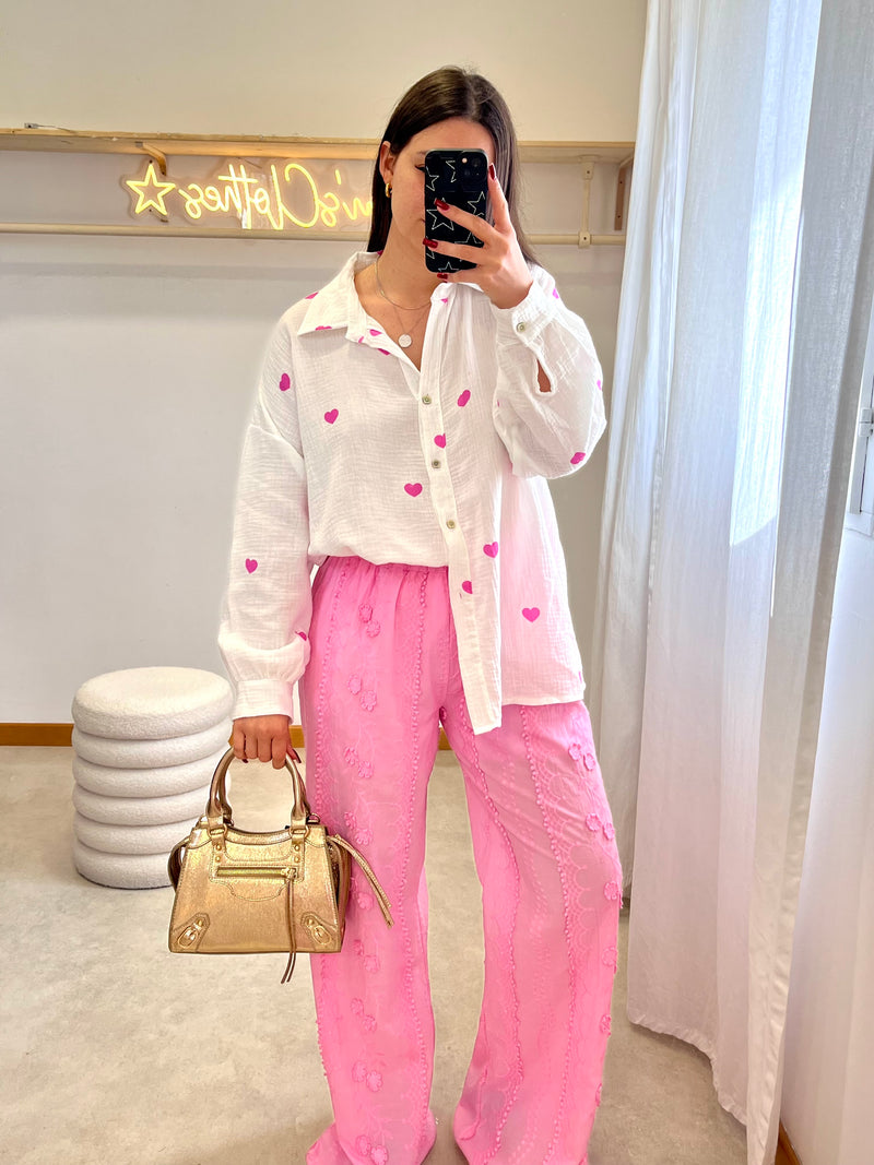 PANTALON ROSE BRODÉ