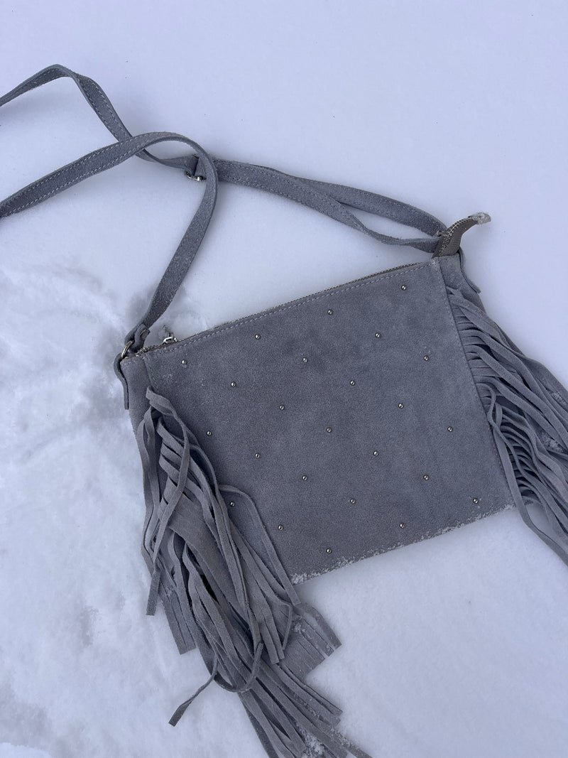 SAC À FRANGE GRIS CUIR