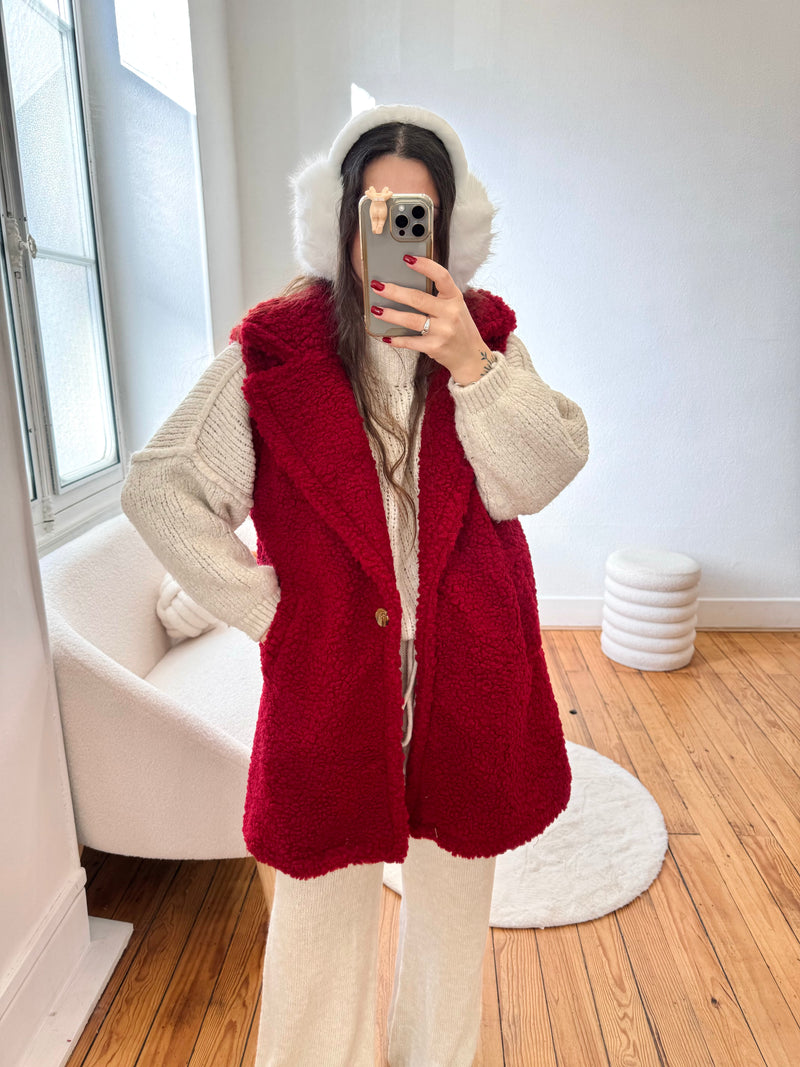 MANTEAU TEDDY BORDEAUX