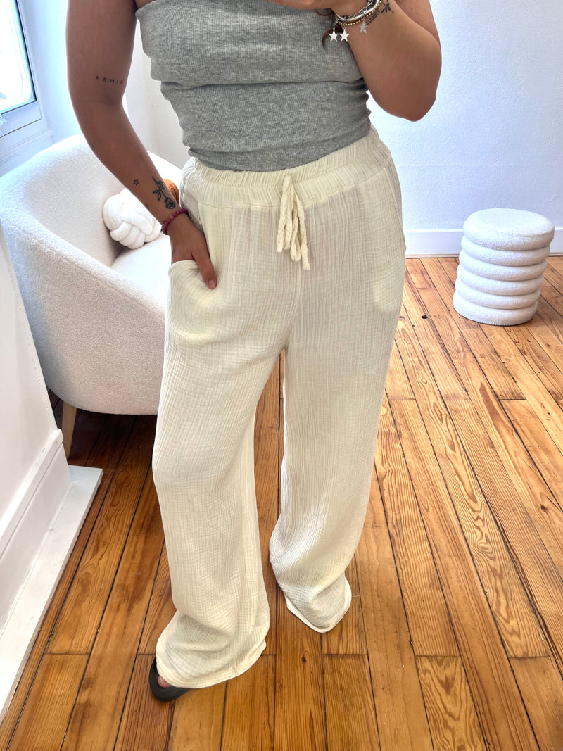 PANTALON GAZE DE COTON BEIGE