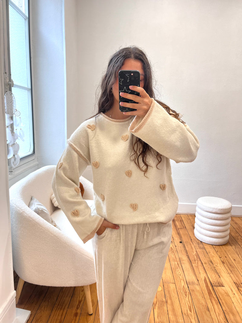 PULL CŒUR BEIGE