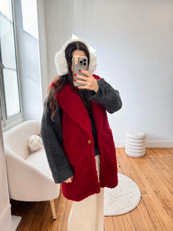 MANTEAU TEDDY BORDEAUX