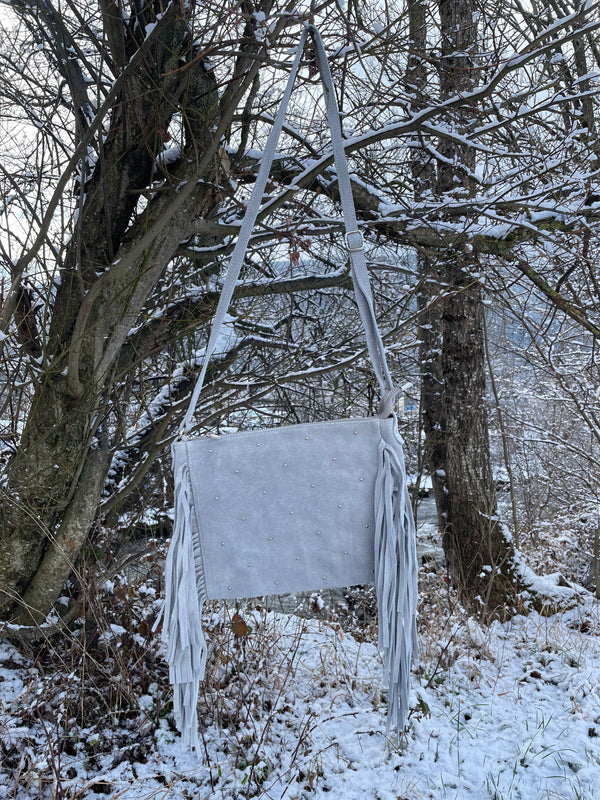 SAC À FRANGE GRIS CUIR