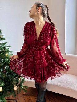 ROBE À SEQUINS ROUGE BX