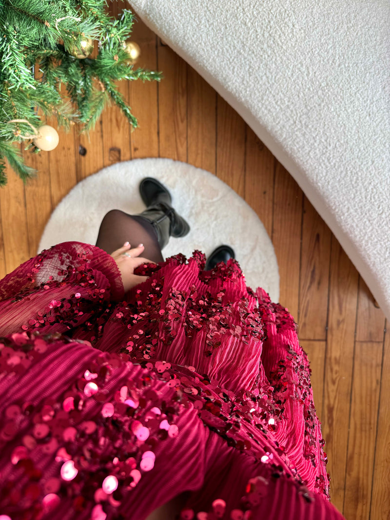 ROBE À SEQUINS ROUGE BX